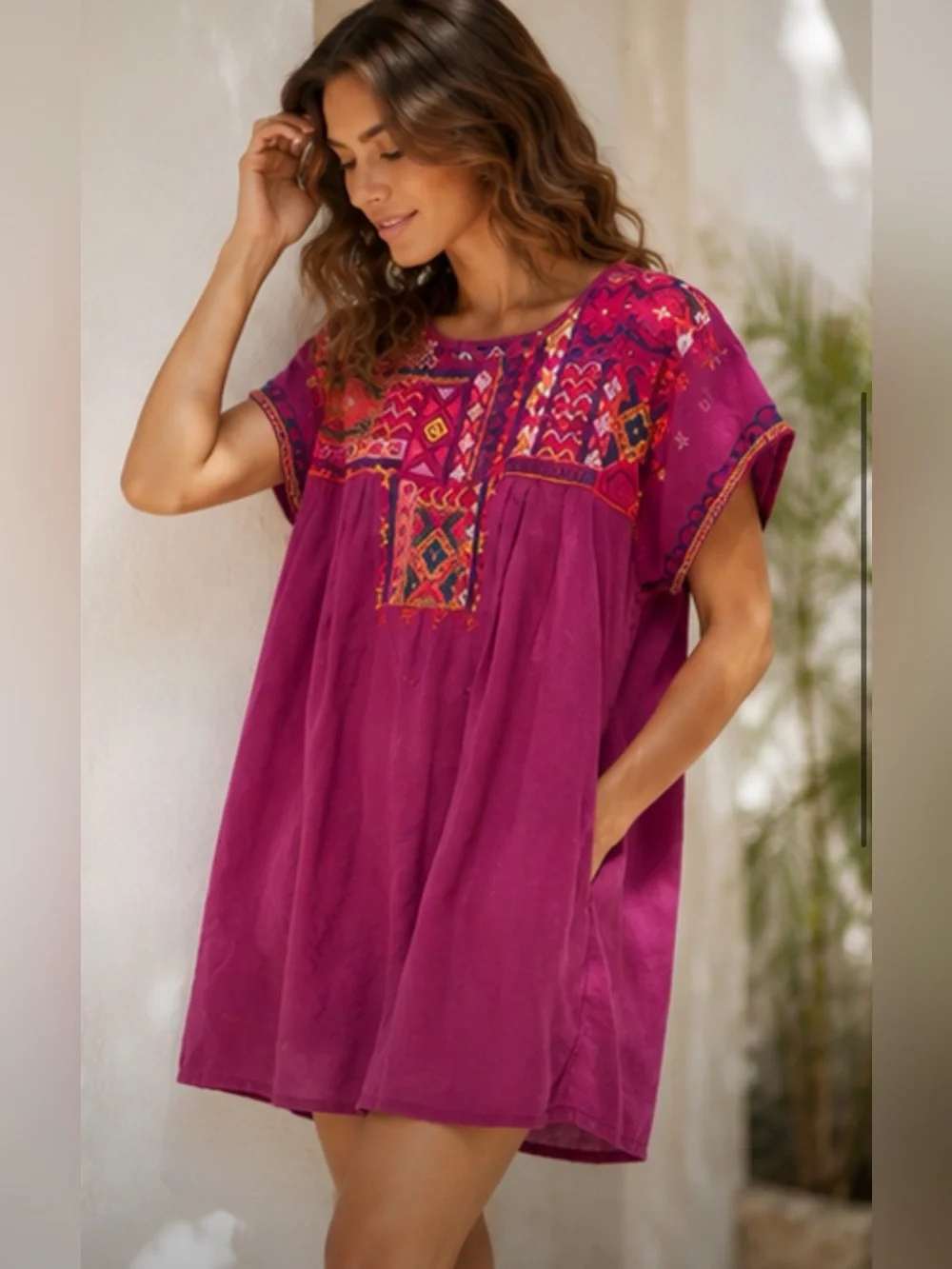 Johnny Was Embroidered Linen Shift Dress | Boho Artisan Tunic | Medium